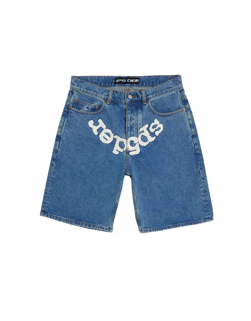 Sp5der Denim Blue Shorts