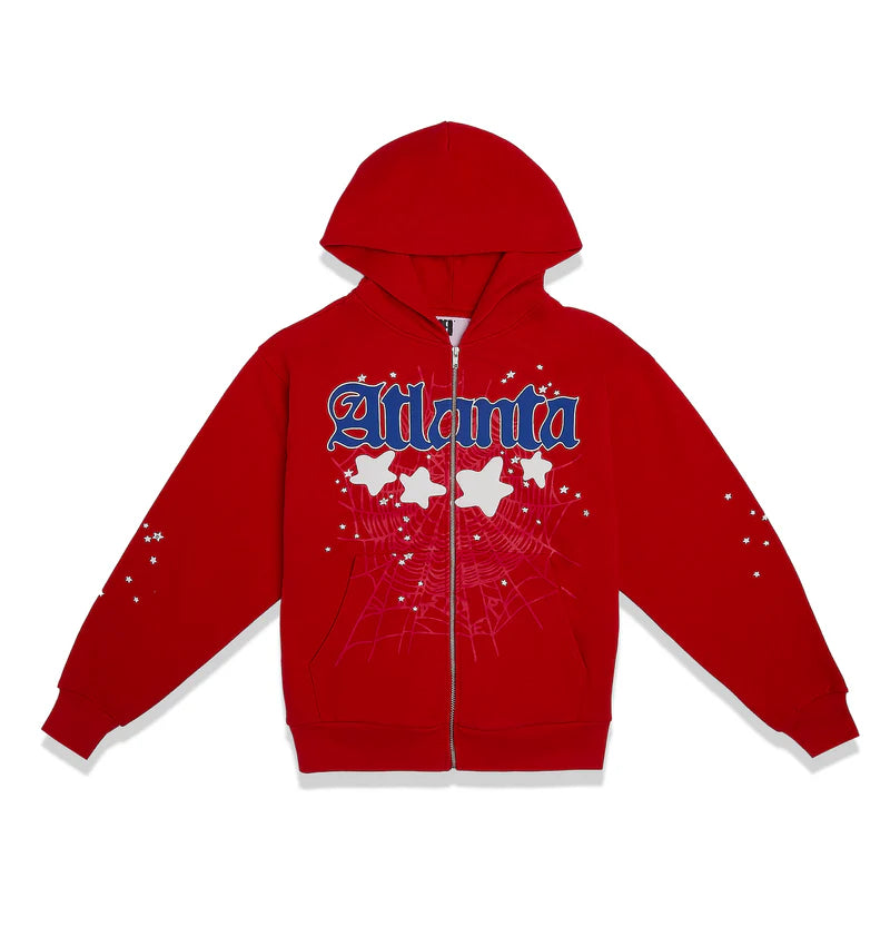 Sp5der Atlanta Zip Up Hoodie 'Red'