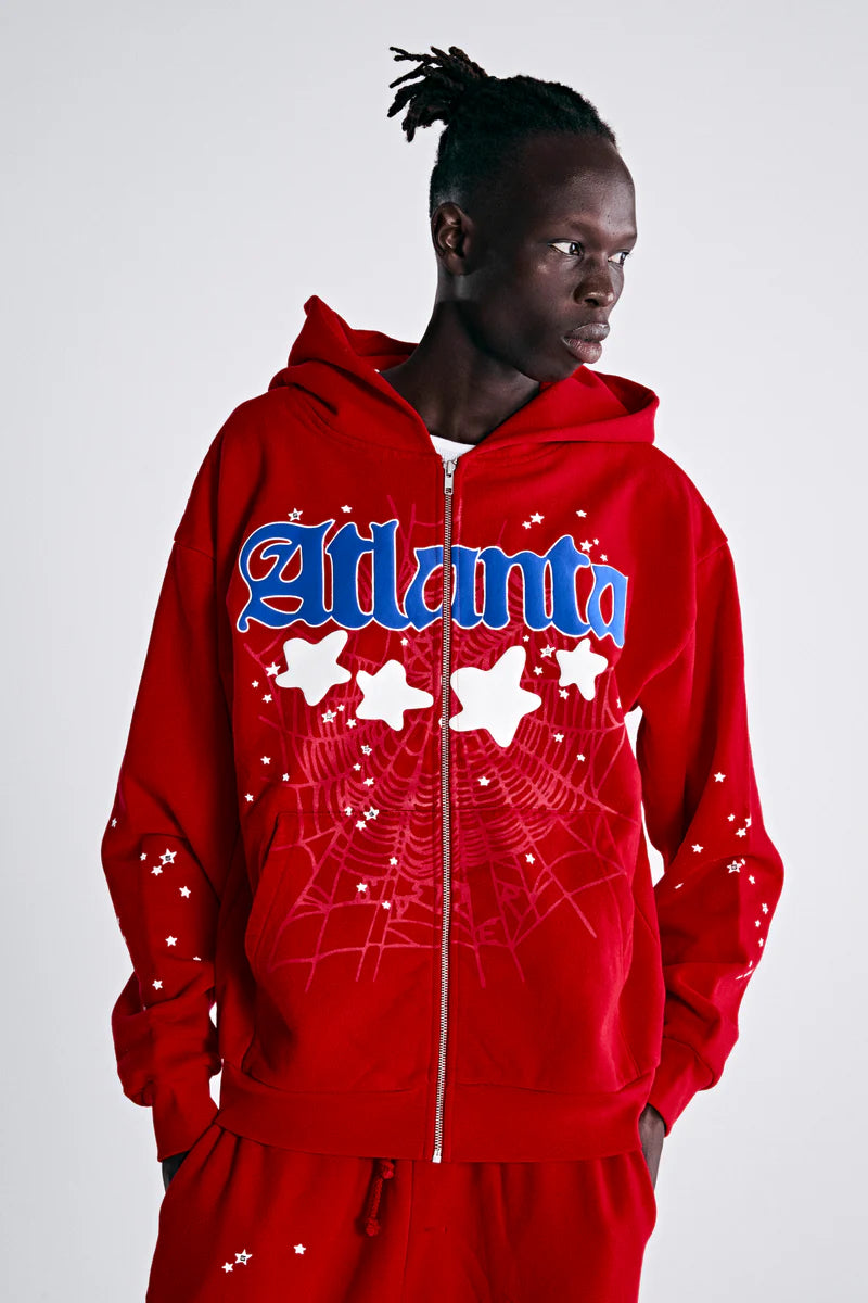 Sp5der Atlanta Zip Up Hoodie 'Red'